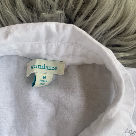 Sundance Tensift White Blouse Women M Cotton Boho Rolled Sleeve Front Button - Picture 3 of 8